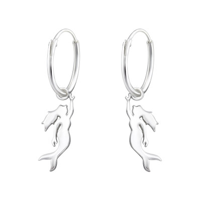 Silver Ear Hoops with Hanging Mermaid