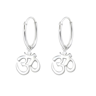 Silver Ear Hoops with Hanging Om