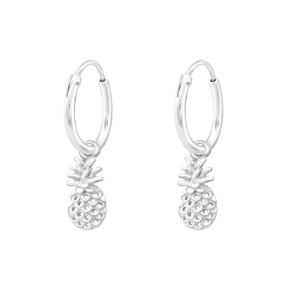 Silver Ear Hoops with Hanging Pineapple