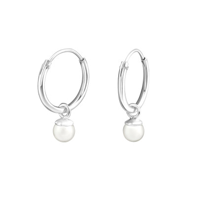 Silver Ear Hoops with Hanging Synthetic Pearl