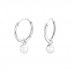 Silver Ear Hoops with Hanging Synthetic Pearl