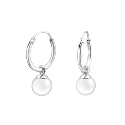 Silver Ear Hoops Hanging with Synthetic Pearl