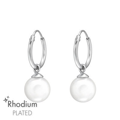 Round Sterling Silver Ear Hoops with Plastic Pearl
