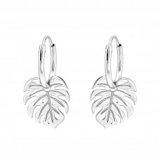Laser Cut Leaf Sterling Silver Ear Hoops