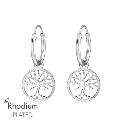 Laser Cut Tree Of Life Sterling Silver Ear Hoops