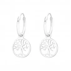 Silver Ear Hoops with Hanging Laser Cut Tree Of Life