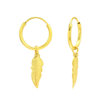 Silver Ear Hoops with Hanging Feather