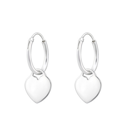 Hanging Heart Sterling Silver Ear Hoops