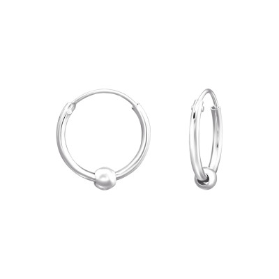 Silver Ear Hoops with Hanging Ball