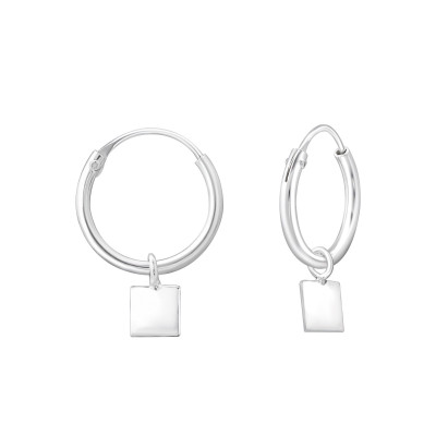 Hanging Squre Sterling Silver Ear Hoops