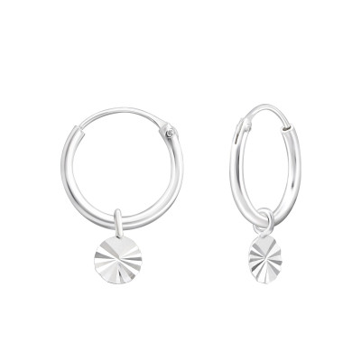 Silver Ear Hoops with Hanging Round