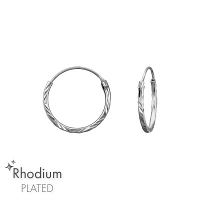 Diamond Cut 14mm Sterling Silver Ear Hoops