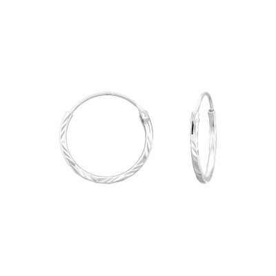 Silver Diamond Cut 14mm Ear Hoops