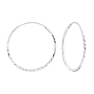 Silver Diamond Cut 30mm Ear Hoops