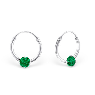Round Sterling Silver Ear Hoops with Cubic Zirconia