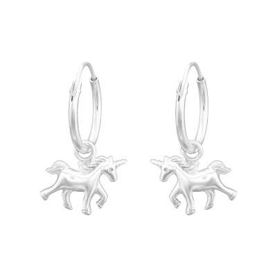 Silver Ear Hoops with Hanging Unicorn