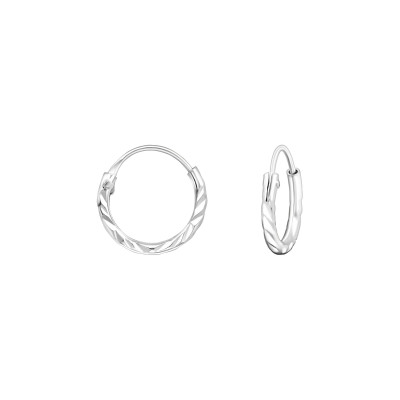 Silver Diamond Cut 10mm Ear Hoops