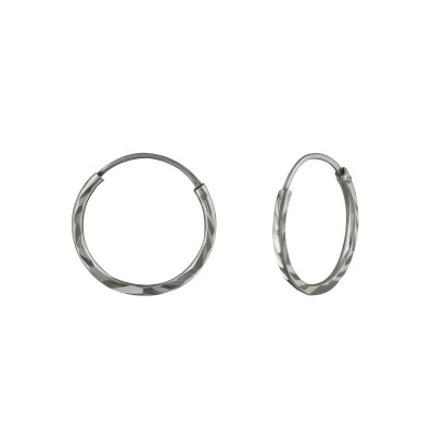 Silver Diamond Cut 14mm Ear Hoops