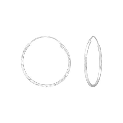 Silver Diamond Cut 25mm Ear Hoops