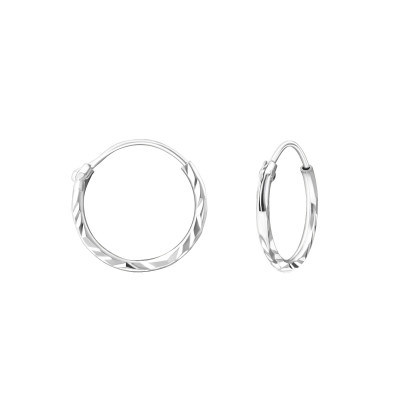 Silver Diamond Cut 12mm Ear Hoops