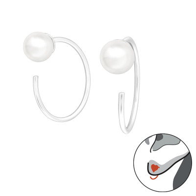 Silver Round Ear Huggers with Plastic Pearl