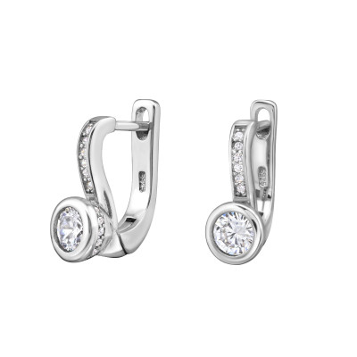 Silver Round Huggies with Cubic Zirconia