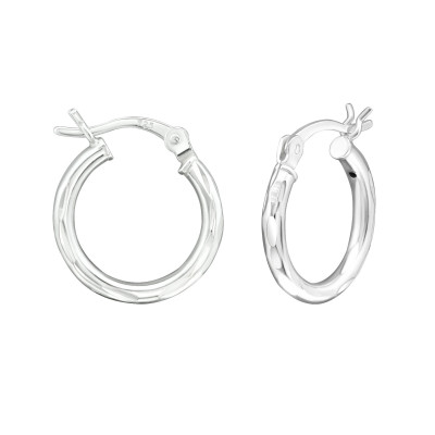 Silver Patterned 15mm Ear Hoops with French Lock