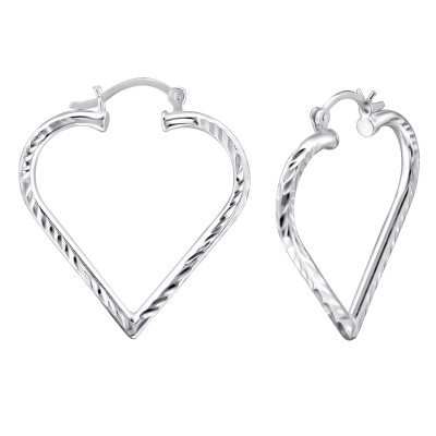 Silver Heart 29mm Ear Hoops with French Lock