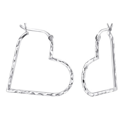 Silver Heart 30mm Ear Hoops with French lock