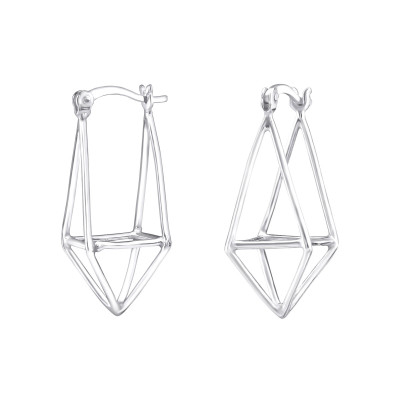 Silver Geometric Ear Hoops with French Lock