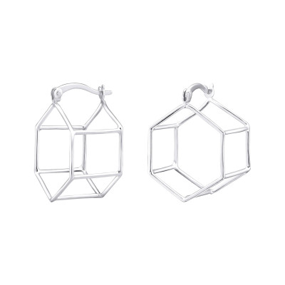 Silver Geometric Ear Hoops with French Lock