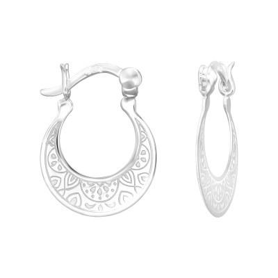 Silver Laser Cut Ear Hoops with French Lock