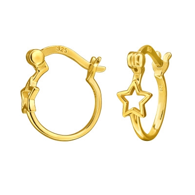 Star Sterling Silver Ear Hoops with French Lock
