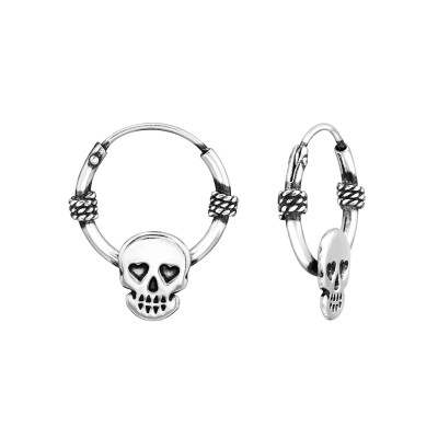 Skull Sterling Silver Ear Hoops