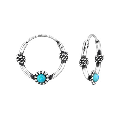 Bali Sterling Silver Ear Hoops with Imitation Opal