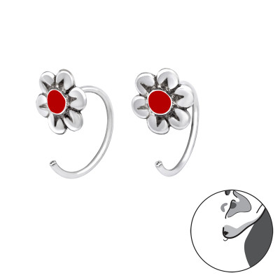 Silver Flower Ear Hoops with Epoxy