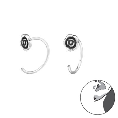 Rose Sterling Silver Ear Hoops