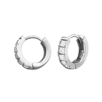 Huggies 12mm Sterling Silver Ear Hoops with Cubic Zirconia