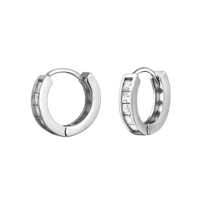 Huggies 14mm Sterling Silver Ear Hoops with Cubic Zirconia