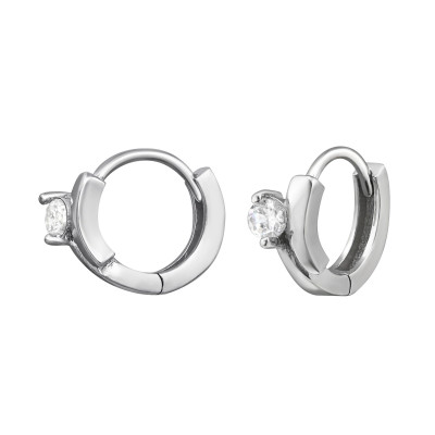 Round Huggies Sterling Silver Ear Hoops with Cubic Zirconia