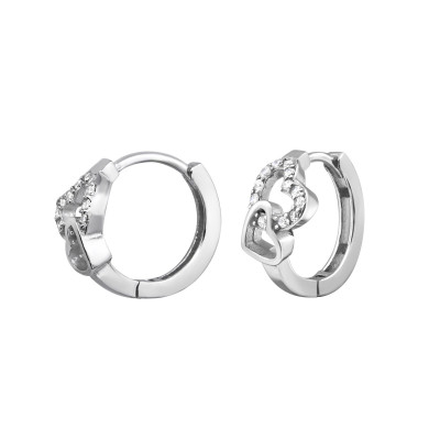 Heart Huggies Sterling Silver Ear Hoops with Cubic Zirconia