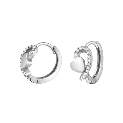 Heart Huggise Sterling Silver Ear Hoops with Cubic Zirconia