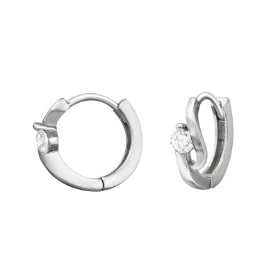 Round Huggies Sterling Silver Ear Hoops with Cubic Zirconia