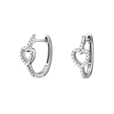 Heart Huggies Sterling Silver Ear Hoops with Cubic Zirconia