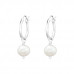 Silver Ear Hoops with Hanging Freshwater Pearl