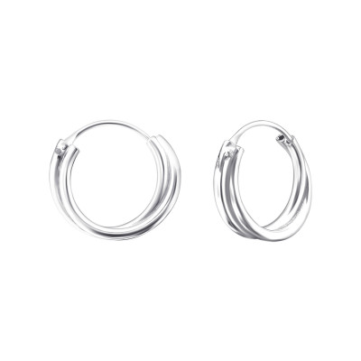 Silver Double Hollow 12mm Ear Hoops