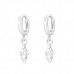 Silver Huggie Hoop Earrings with Hanging Marquise Cubic Zirconia