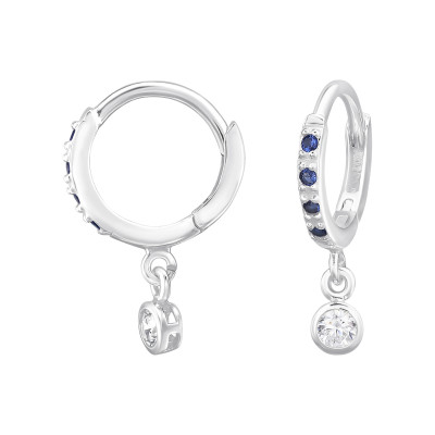 Pave Huggie Hoops Sterling Silver with Dangling Cubic Zirconia