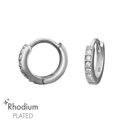 Sterling Silver Pave Huggie Hoops with Cubic Zirconia