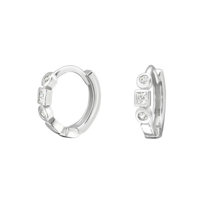 Silver Geometric Ear Hoops with Cubic Zirconia